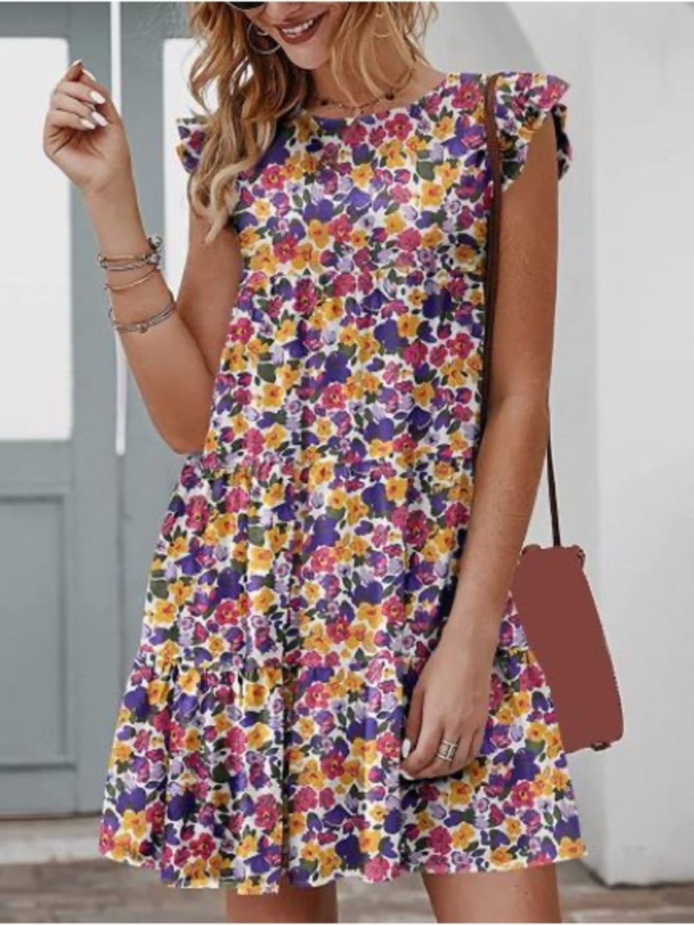 Kirundo Flutter Sleeve Floral Tiered Ruffle Drees Size XXL